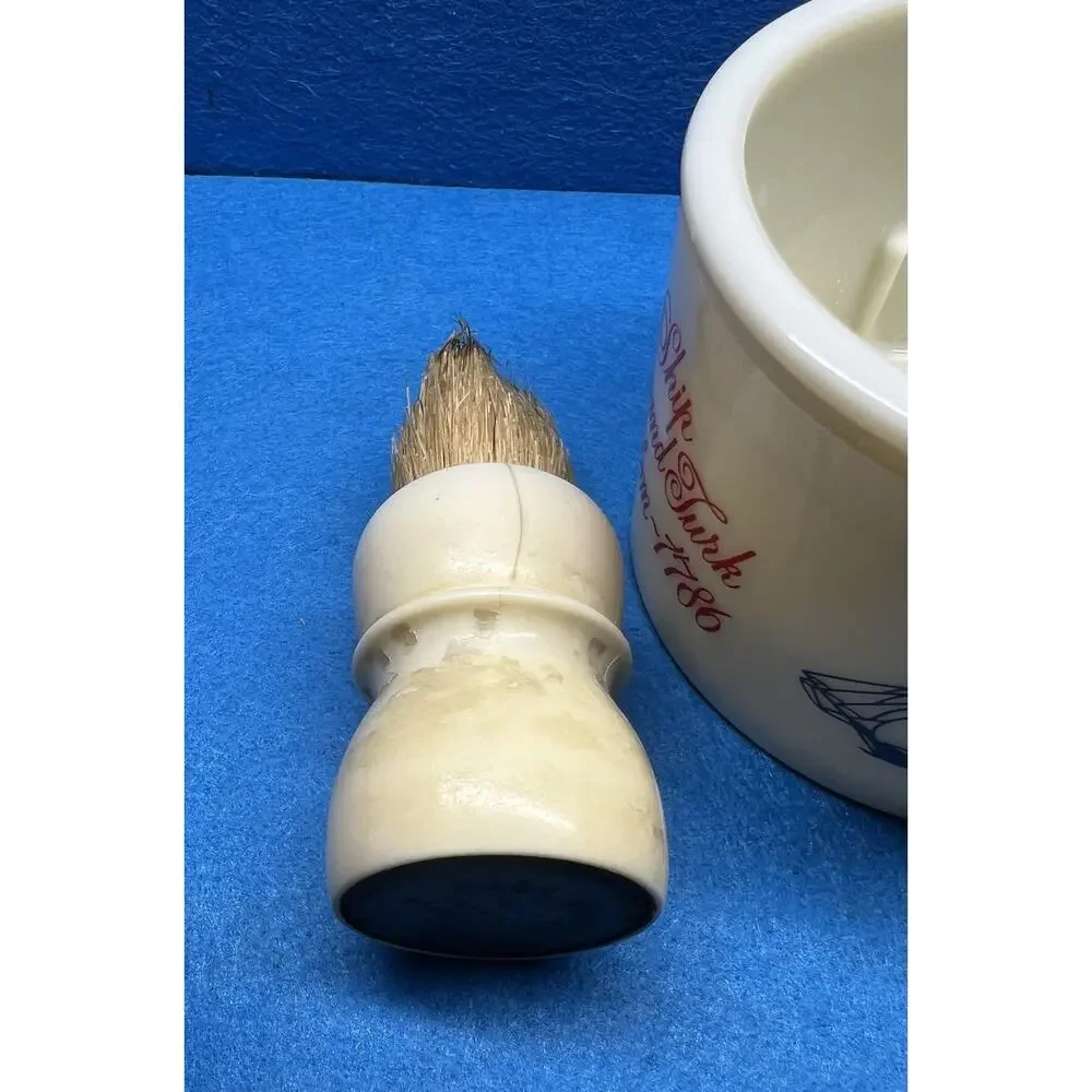 VTG Old Spice Shaving Mug‎ Cup Ship Grand Turk Salem 1786 Shulton USA & Brush